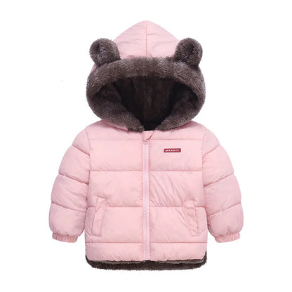 Plush-Lined Bear Hood Winter Jacket for Kids