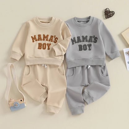 “Mama’s Boy” Baby Sweatshirt & Jogger Set – Cozy Two-Piece Outfit (0–3 Years)