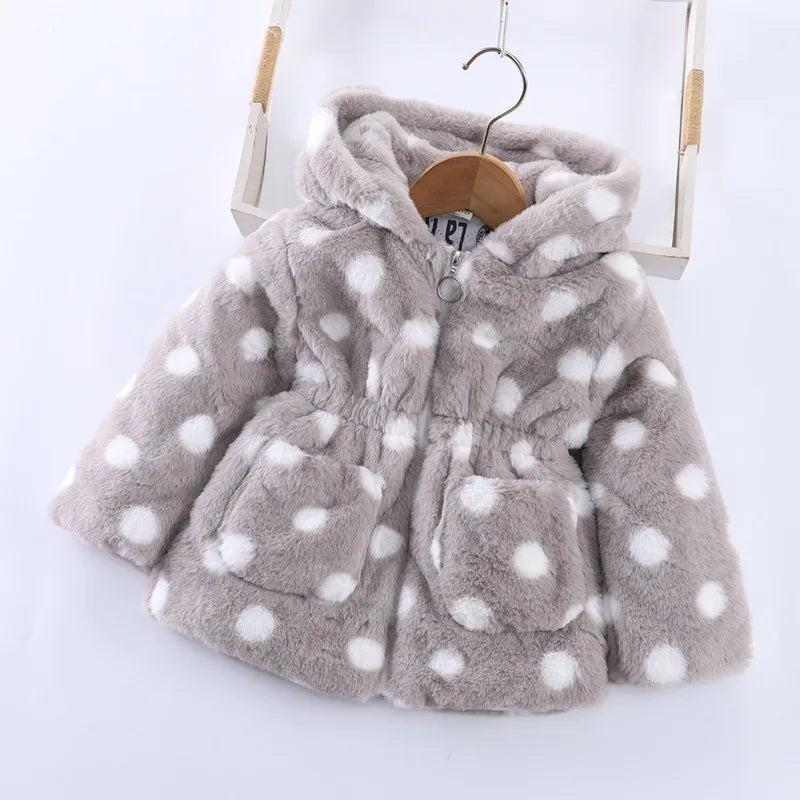 Baby Girls Sherpa Hooded Winter Coat with Pockets – Soft Plush Zip-Up Jacket