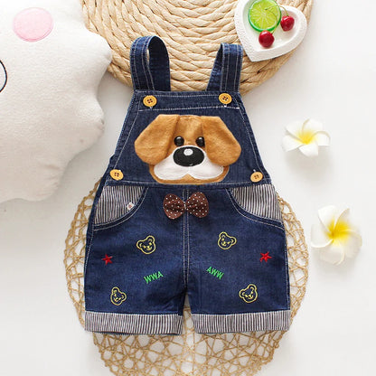 Plush Puppy Patch Denim Shortalls for Babies & Toddlers