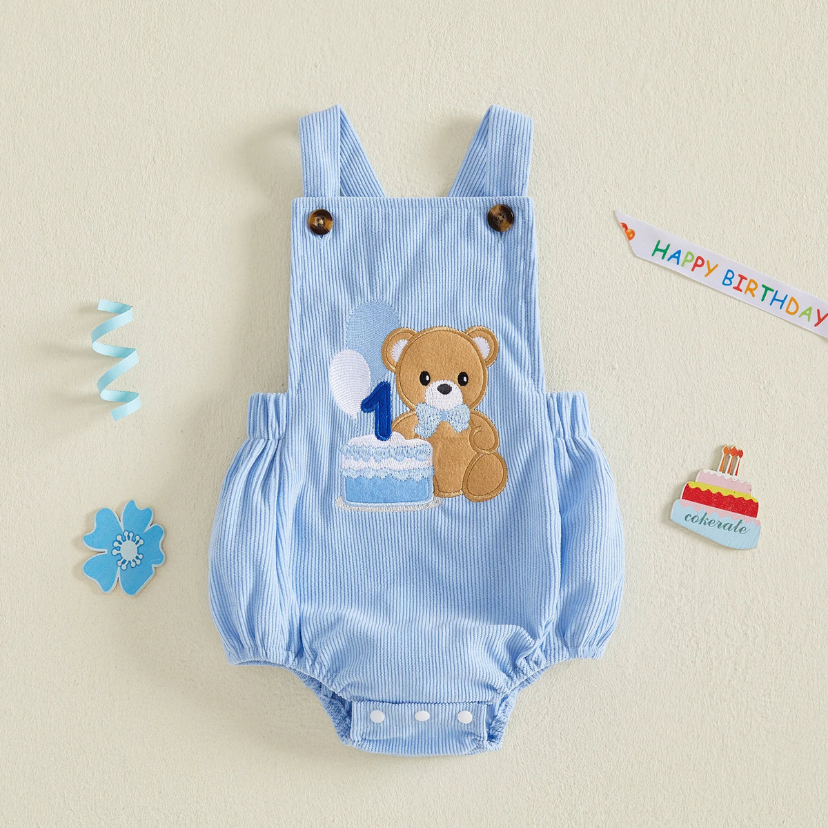 Citgeett Summer Infant Baby Boys Birthday Outfit Cute Bear Cake Embroidery Bodysuit Overalls Clothes