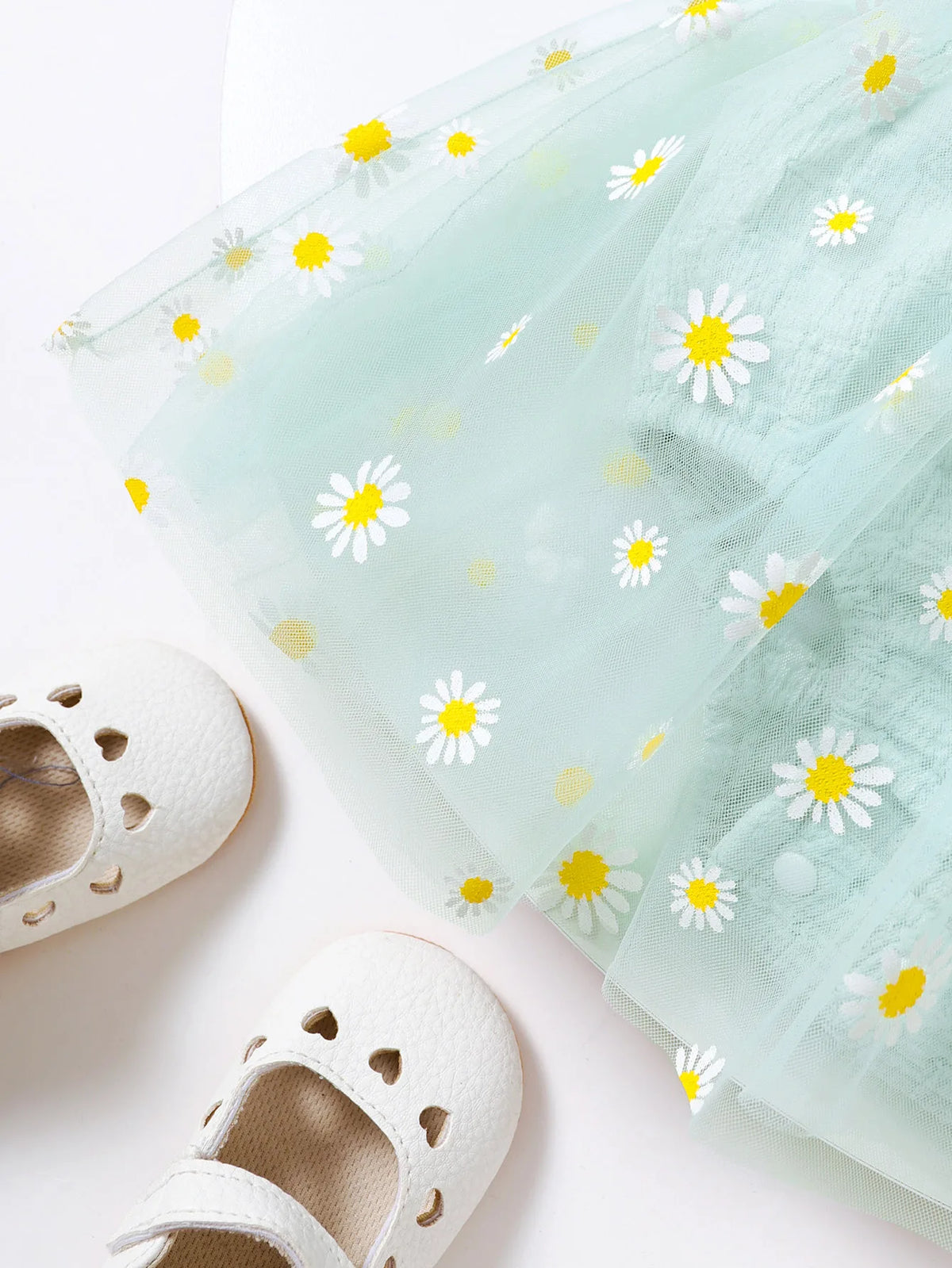 Mint Daisy Tulle Skirt Romper Dress for Baby Girls