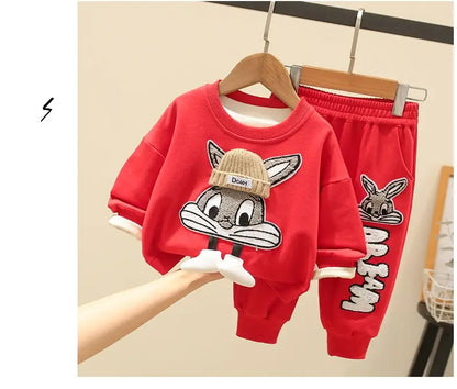 Cartoon Bunny Sweatshirt & Jogger Set for Kids – Cozy 2-Piece Outfit (Ages 2–7)