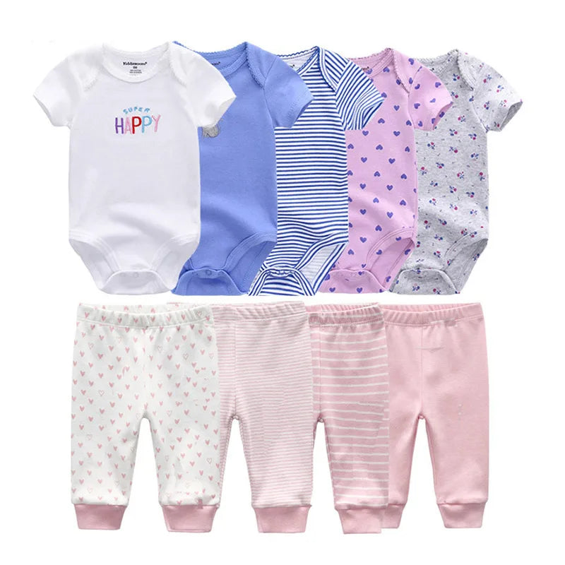 9-Piece Baby Bodysuit & Pants Set – Newborn Essentials for Boys & Girls