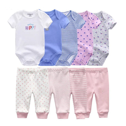 9-Piece Baby Bodysuit & Pants Set – Newborn Essentials for Boys & Girls