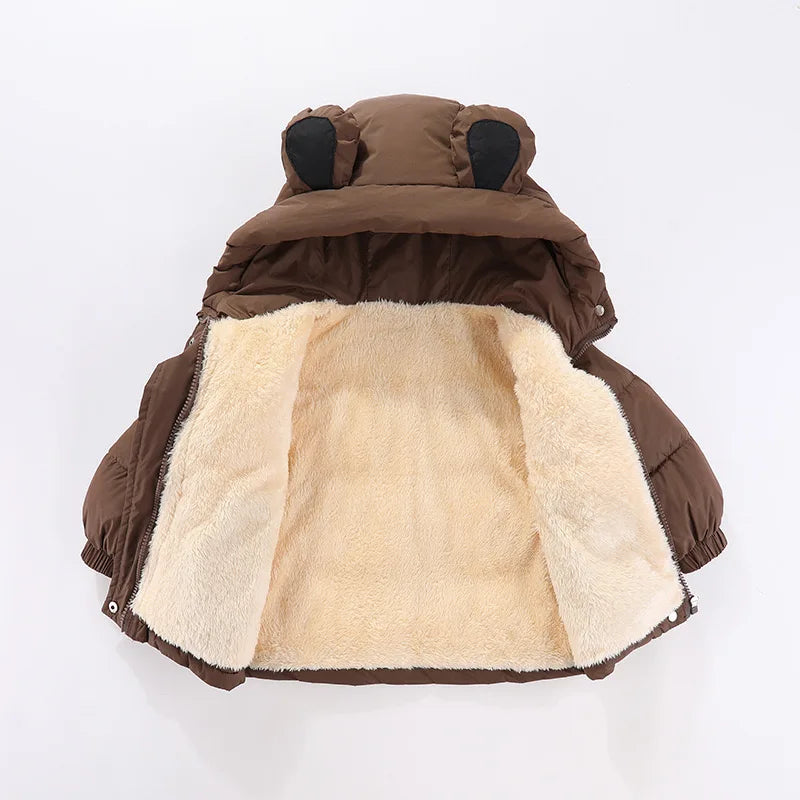 Sherpa-Lined Bear Ear Puffer Coat for Kids