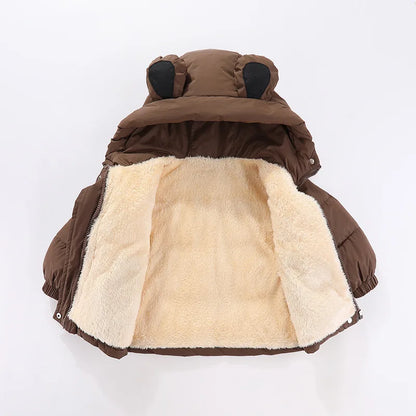 Sherpa-Lined Bear Ear Puffer Coat for Kids