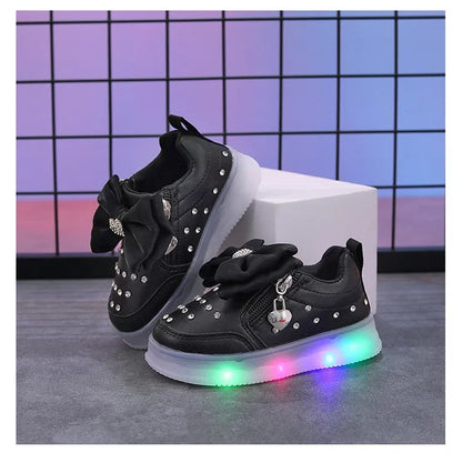 Little Girls LED Light Bow Sneakers