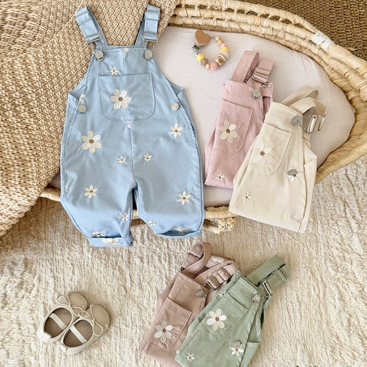 Daisy Embroidered Adjustable Overalls for Baby Girls