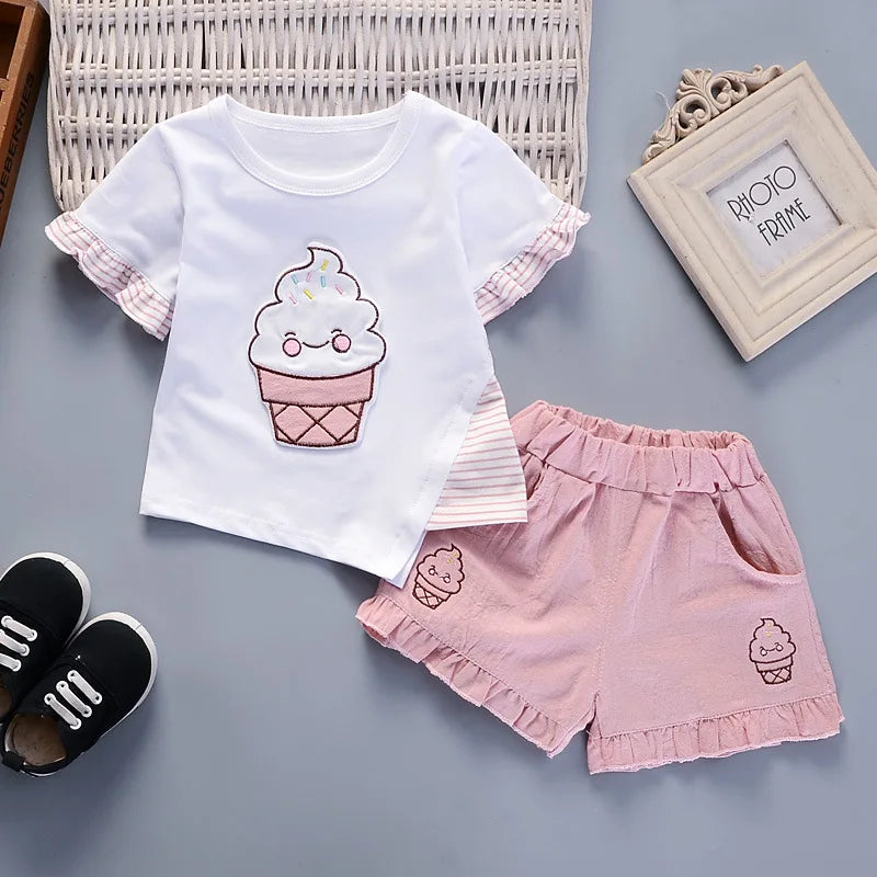 Ice Cream Ruffle Tee & Pink Shorts Set for Girls