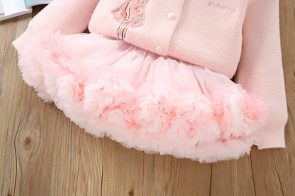 Bunny Bloom Knit Cardigan & Ruffle Tutu Skirt Set for Girls