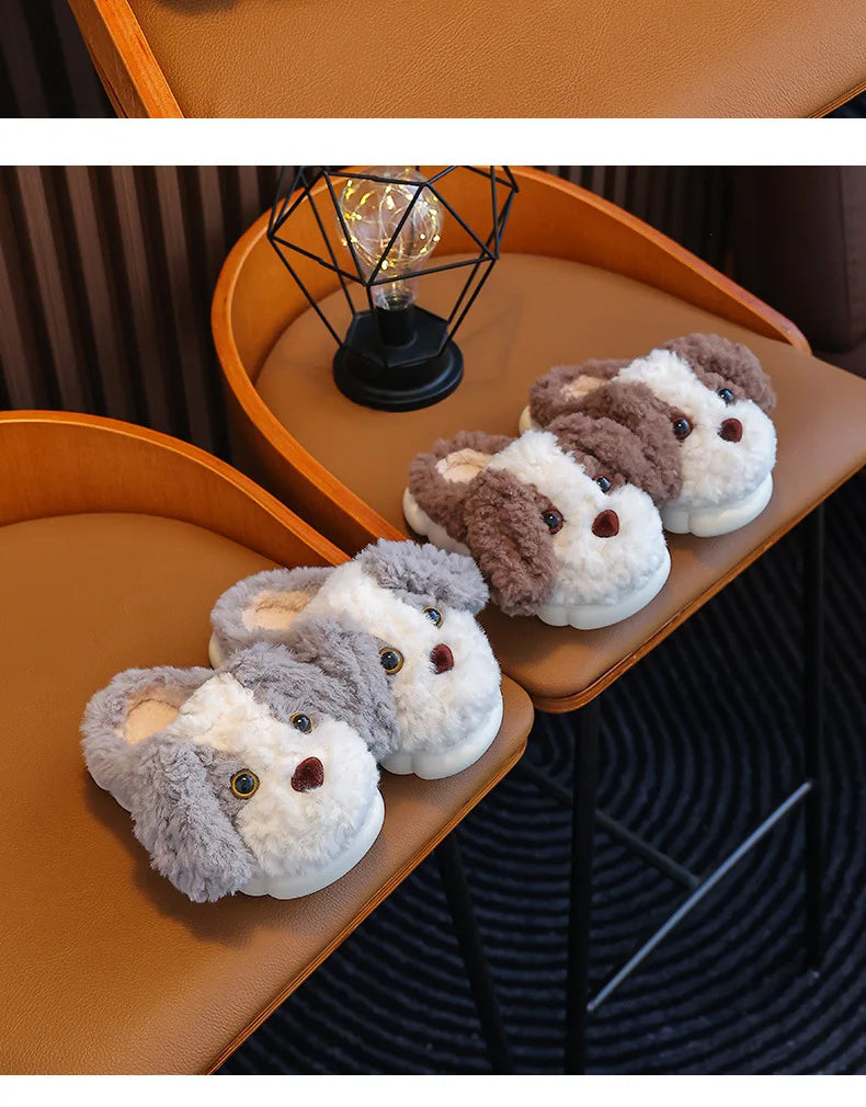 Plush Puppy Indoor Slippers for Toddlers & Kids – Warm, Non-Slip House Shoes