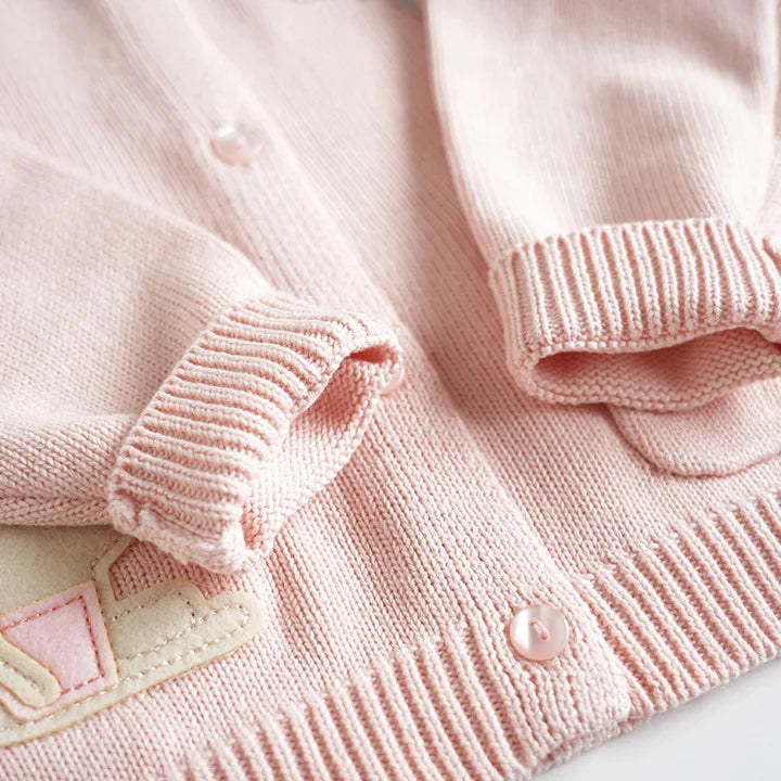 Baby & Toddler Girls Cotton Knit Cardigan (2–6 Years) – Button-Front Sweater with Duck Embroidery