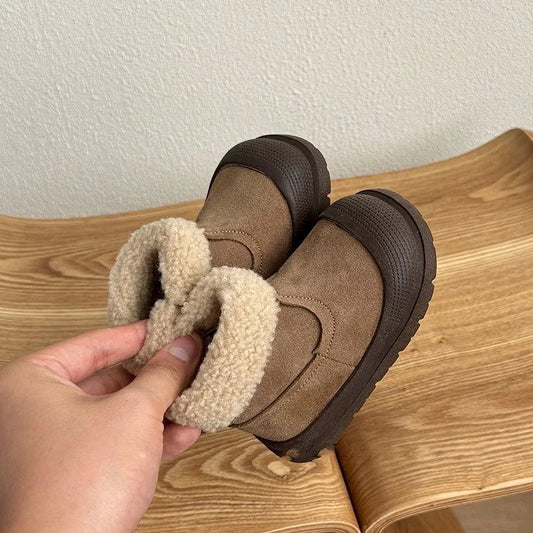 Fold-Over Cuff Leather Winter Ankle Boots for Kids