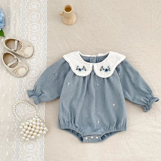 Embroidered Peter Pan Collar Bubble Romper for Baby Girls