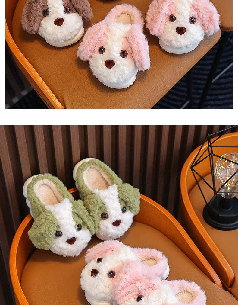 Plush Puppy Indoor Slippers for Toddlers & Kids – Warm, Non-Slip House Shoes