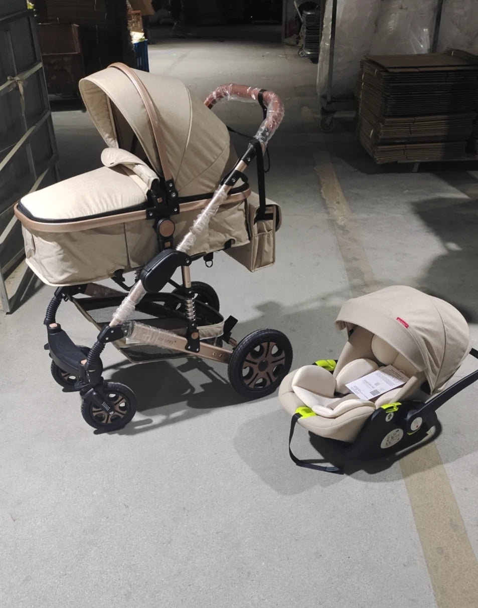 Luxury 3-in-1 Baby Stroller Travel System with Isofix Base – Reversible, Foldable Pram (Newborn to Toddler)