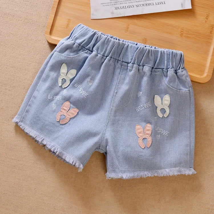 Playful Detail Denim Shorts for Girls