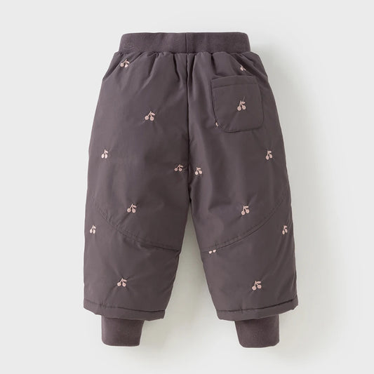 Cherry Embroidered Padded Winter Pants for Girls