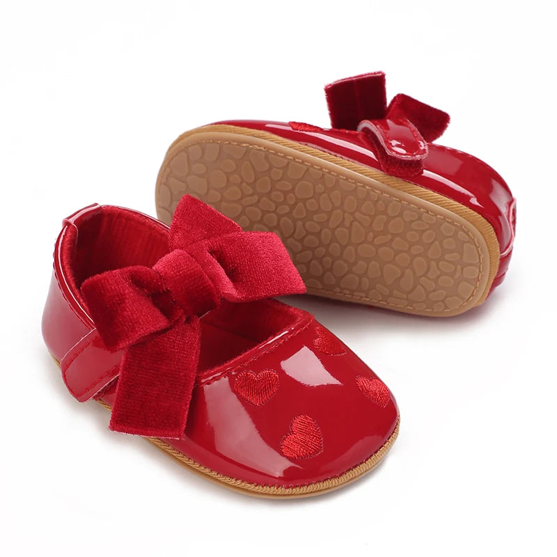 Scalloped T-Strap Baby Mary Jane Shoes with Bows & Cutout Details