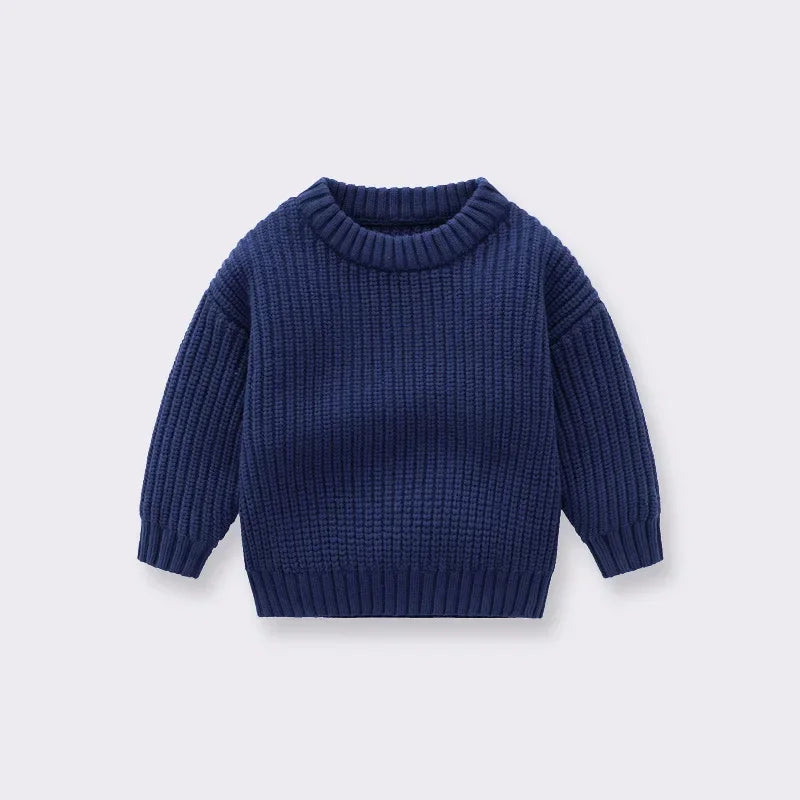 Chunky Ribbed Crewneck Cotton Sweater for Babies & Kids