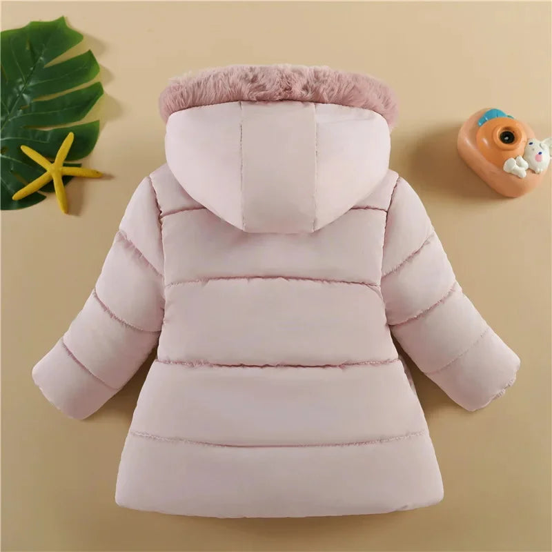Faux Fur Hooded Pink Puffer Coat for Girls