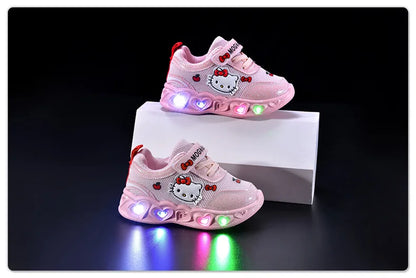 Girls' Heart LED Light-Up Sneakers with Cartoon Graphic | Breathable Low-Top Kids Shoes