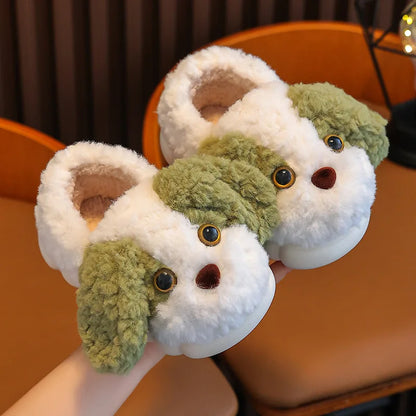 Plush Puppy Indoor Slippers for Toddlers & Kids – Warm, Non-Slip House Shoes
