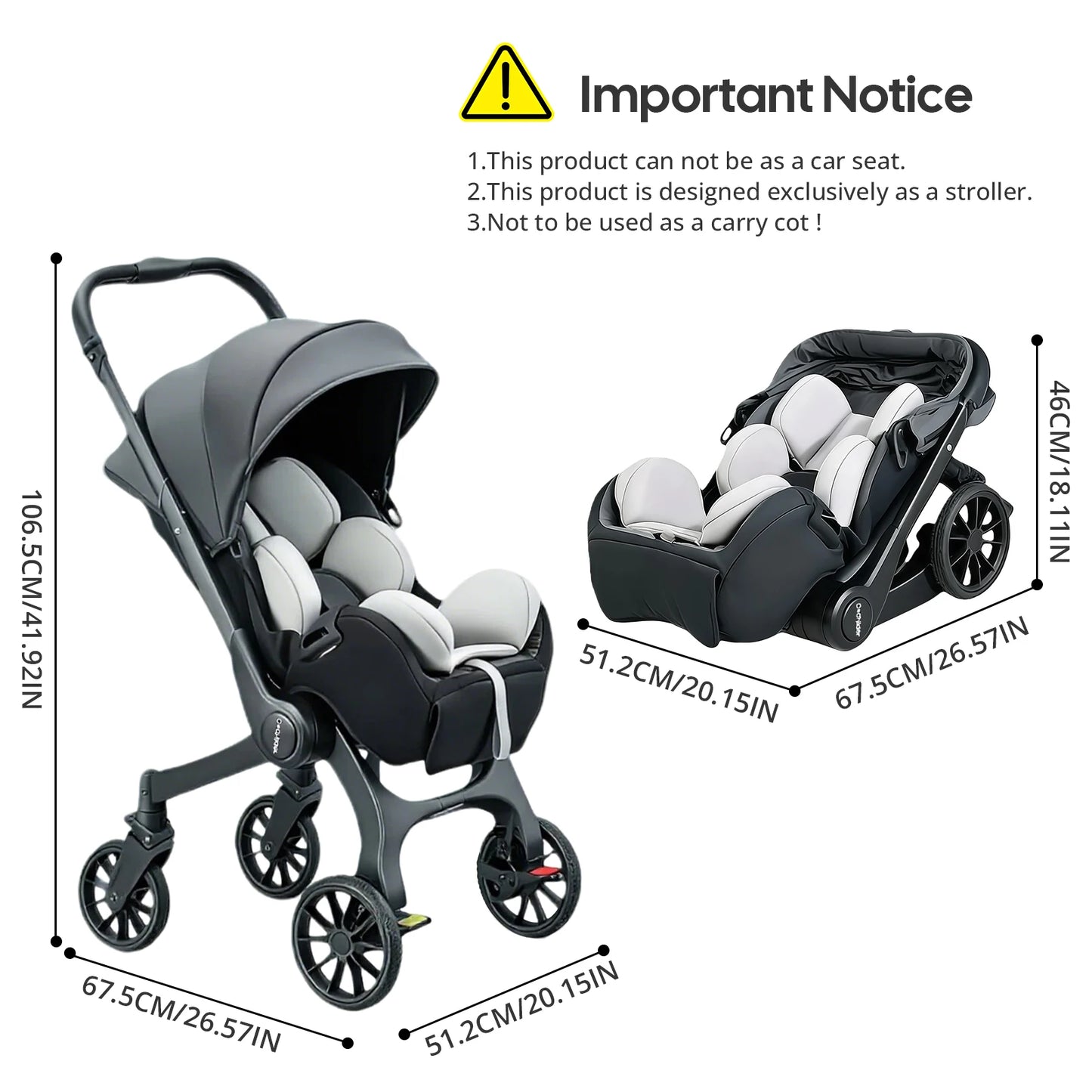 Reversible High-View Stroller with Car Seat Attachment – Adjustable Backrest, One-Click Fold Pushchair