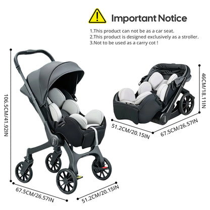 Reversible High-View Stroller with Car Seat Attachment – Adjustable Backrest, One-Click Fold Pushchair