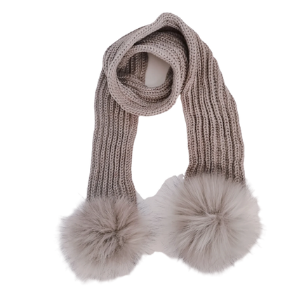 Double Pom Knit Beanie & Scarf Set with Bow