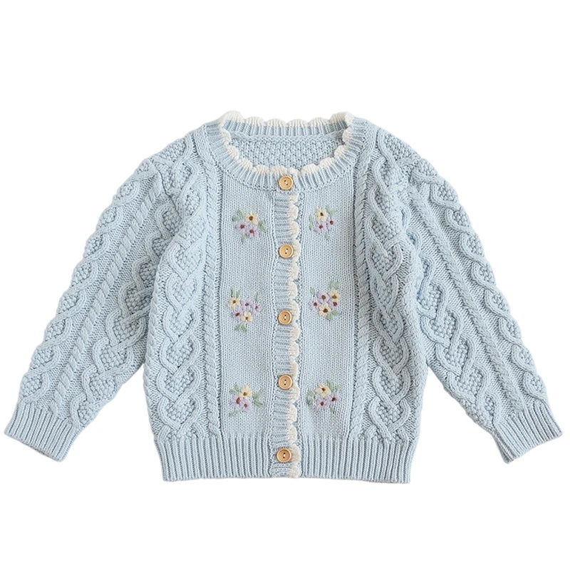Knit Cardigan Sweater for Babies, Toddlers & Little Kids (9 Months–7 Years) – Button-Front, Embroidered Animals & Floral Details