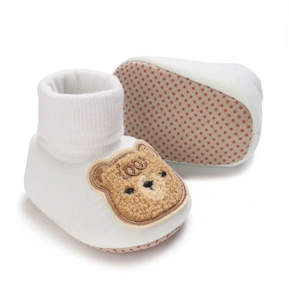 Baby Winter Moccasin Socks – Soft First Walker Booties with Teddy Bear Detail (0–12 Months)