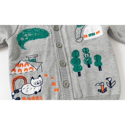 Unisex Kids Cotton Knit Cardigan Sweater (2–8 Years) – Button-Front V-Neck, Storybook Print
