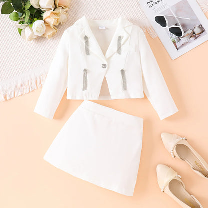 3D Rose Girls’ Blazer & Pleated Skirt Set