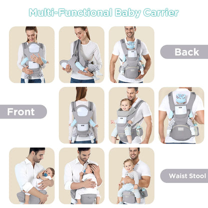 Breathable Mesh Baby Carrier with Hip Seat & Storage Pockets