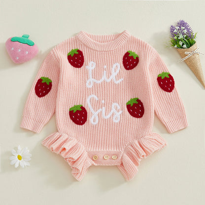 Strawberry Knit Sweater Romper for Baby Girls
