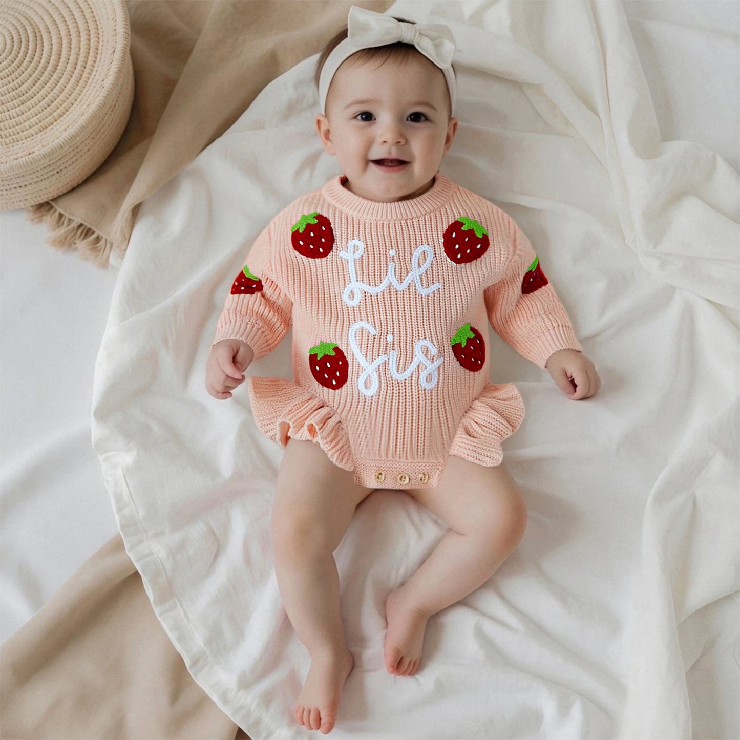 Strawberry Knit Sweater Romper for Baby Girls