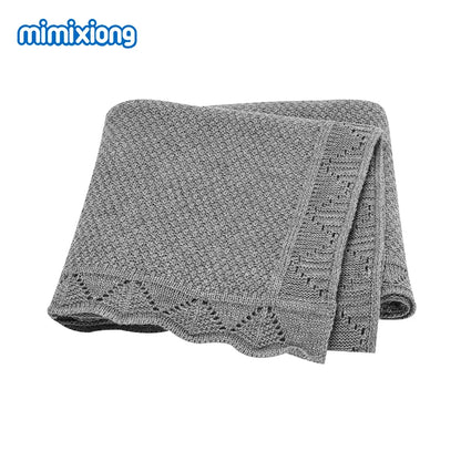 Scalloped Pointelle Knit Baby Blanket in Soft Neutral Colors
