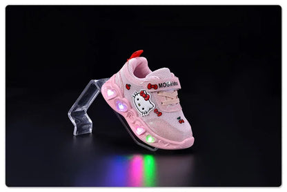 Girls' Heart LED Light-Up Sneakers with Cartoon Graphic | Breathable Low-Top Kids Shoes