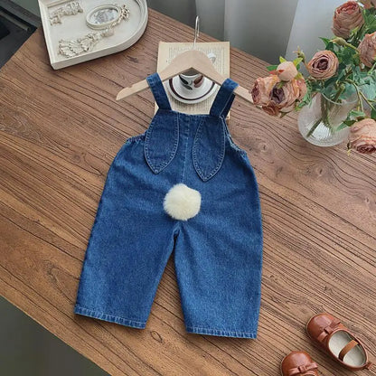 Baby Bunny Ear Denim Overalls | Loose Fit Denim Jumpsuit