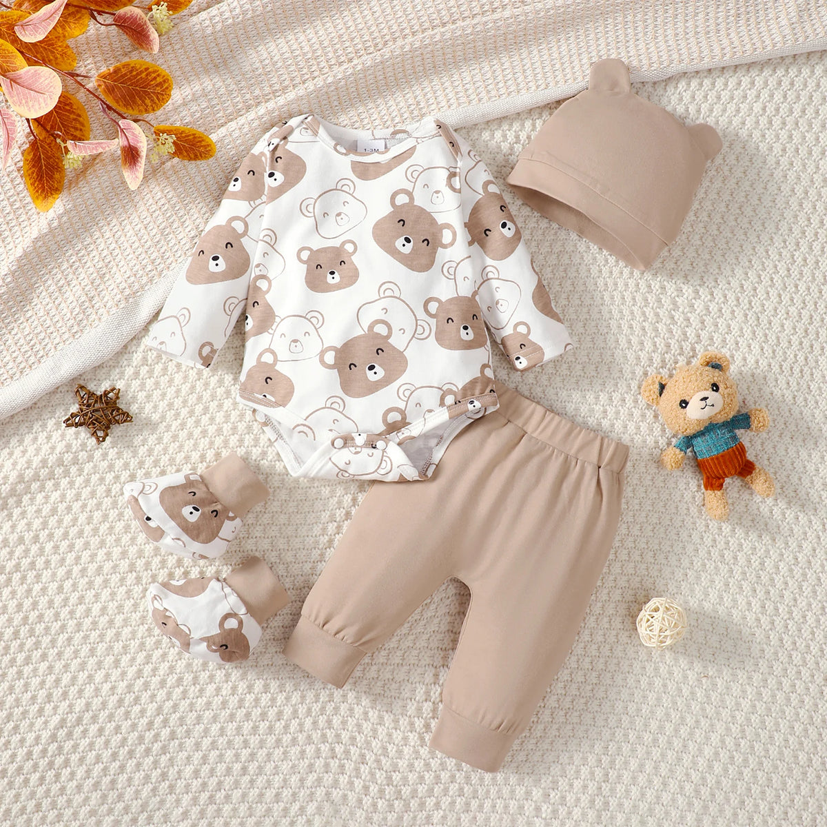Little Bear Bodysuit, Pants, Hat & Booties 4-Piece Baby Boy Set