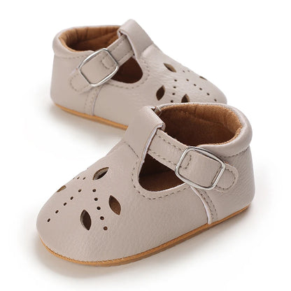 Scalloped T-Strap Baby Mary Jane Shoes with Bows & Cutout Details