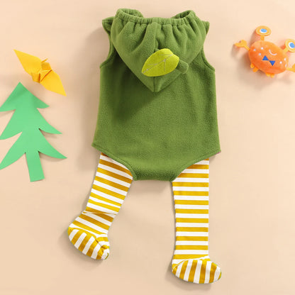 Avocado Hooded Fleece Romper & Striped Stockings Set