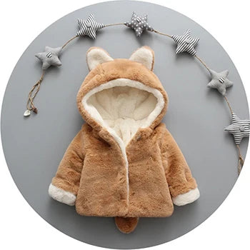Animal Ear Plush Hooded Winter Coat for Girls