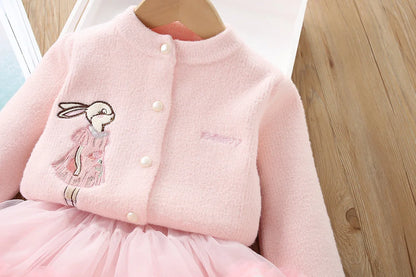 Bunny Bloom Knit Cardigan & Ruffle Tutu Skirt Set for Girls