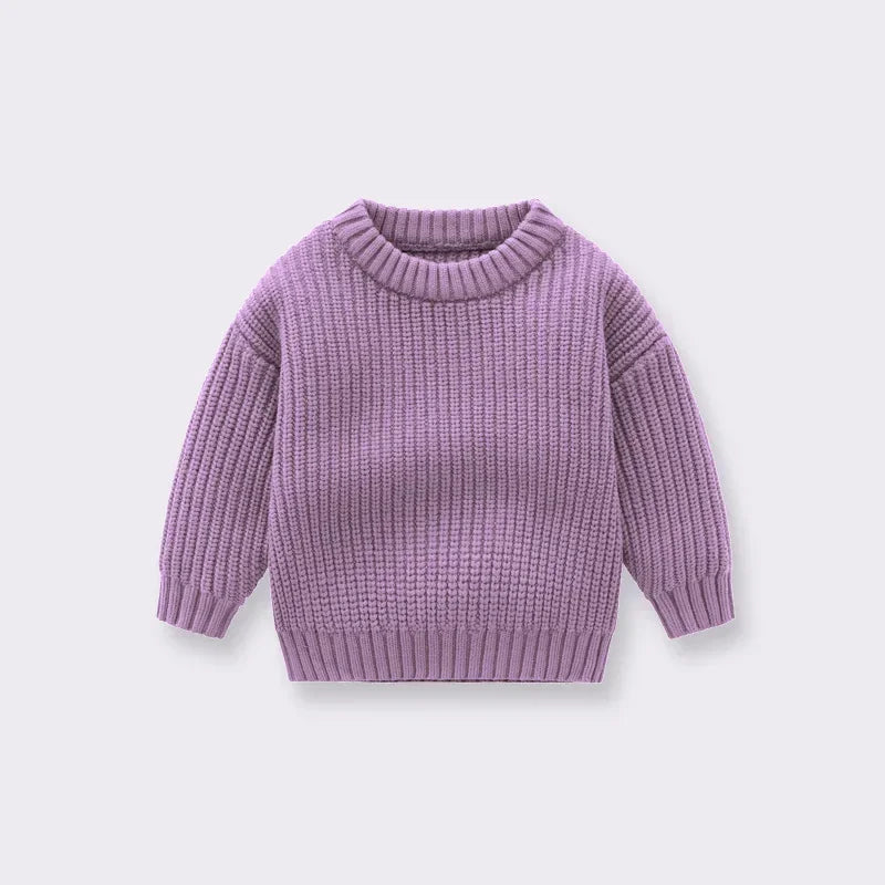 Chunky Ribbed Crewneck Cotton Sweater for Babies & Kids