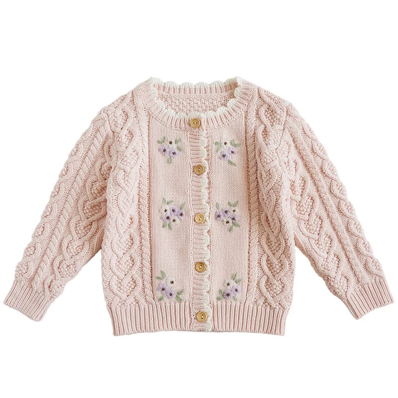 Knit Cardigan Sweater for Babies, Toddlers & Little Kids (9 Months–7 Years) – Button-Front, Embroidered Animals & Floral Details