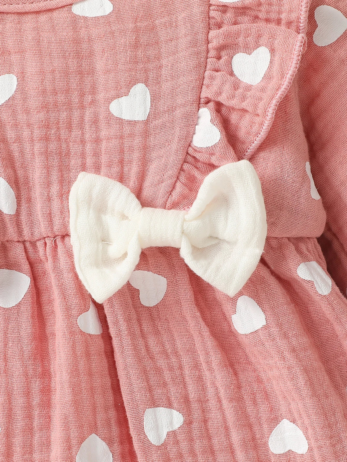Bow-Detail Textured Cotton Romper & Headband Set for Baby Girls