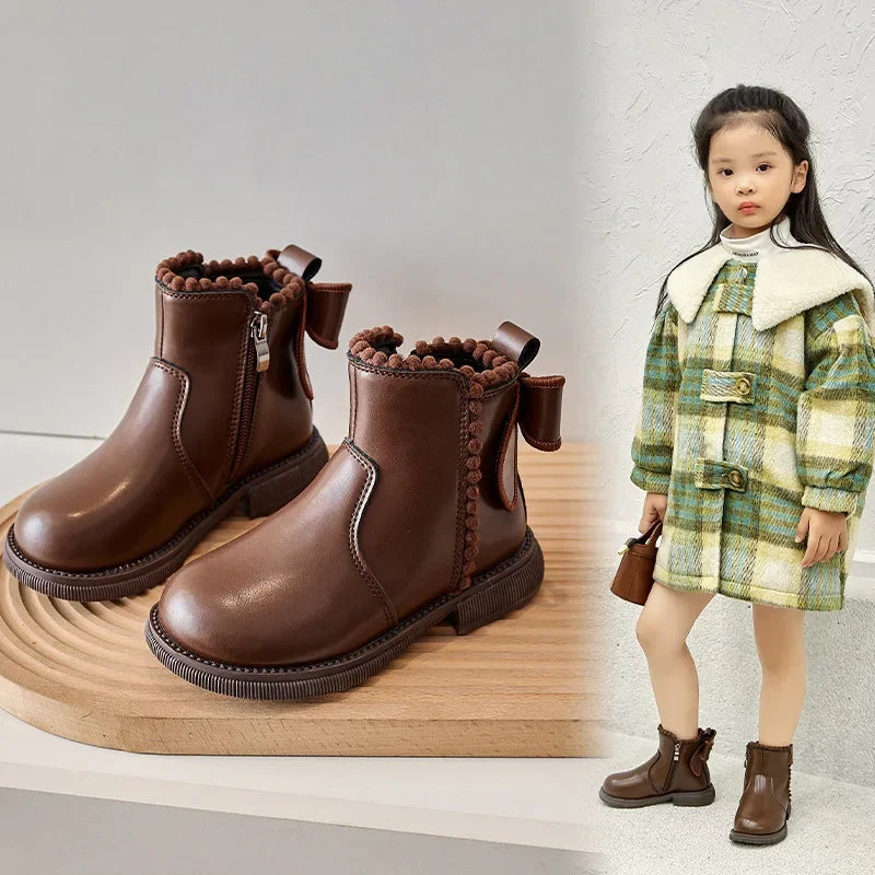 Bow-Detail Zip Ankle Boots for Kids